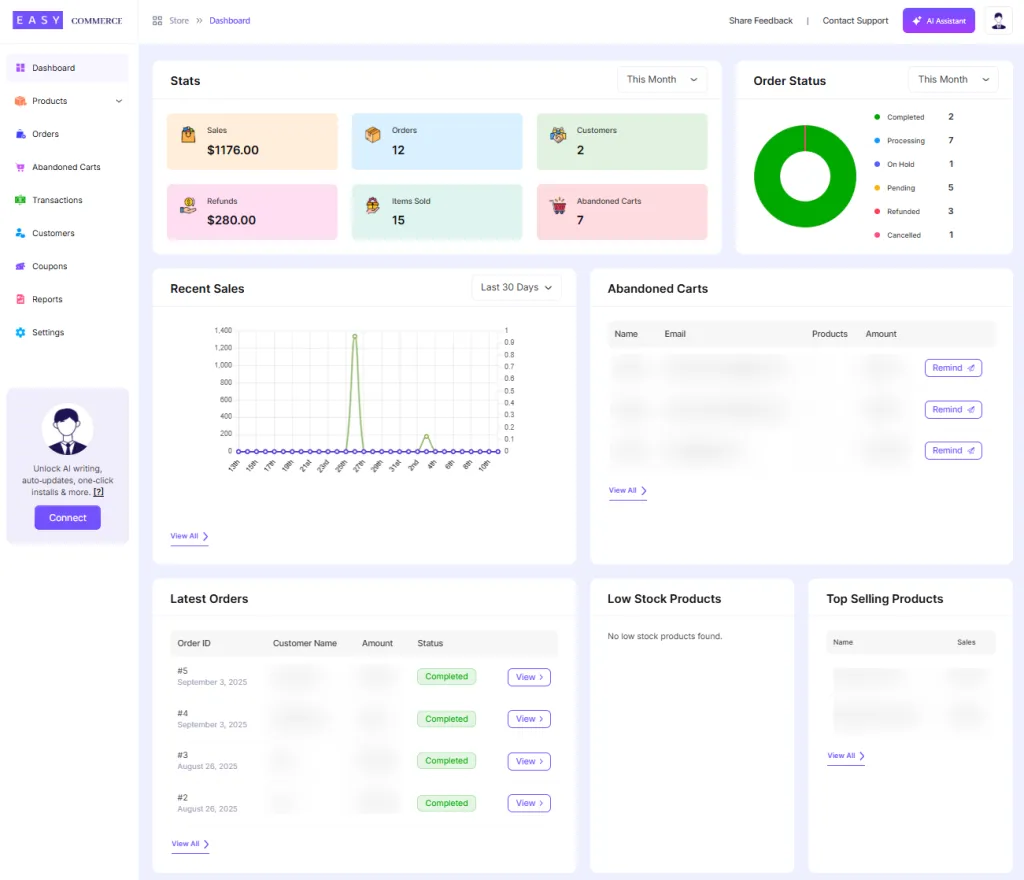 easycommerce dashboard