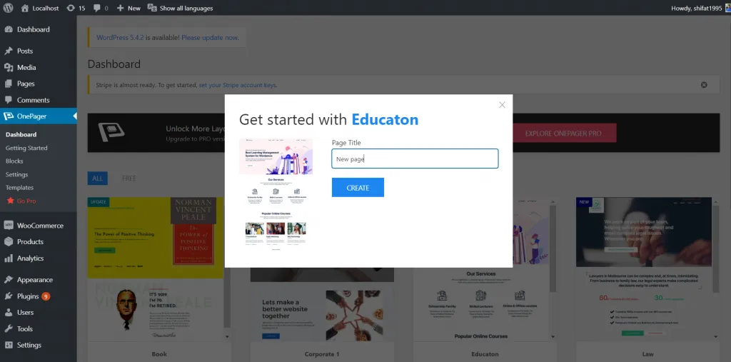 How to Create a Multilingual WordPress Website with WPOnepager Dashboard ‹ Localhost — WordPress 1 1024x507