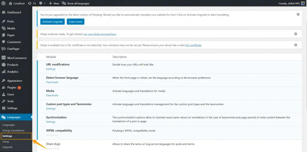 How to Create a Multilingual WordPress Website with WPOnepager Settings ‹ Localhost — WordPress 1024x507