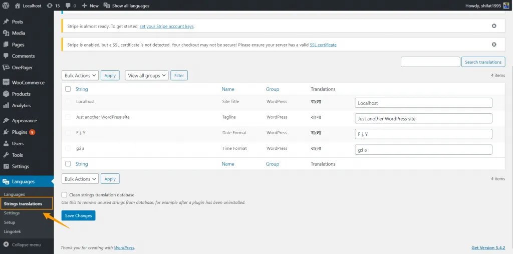 How to Create a Multilingual WordPress Website with WPOnepager Strings Translations ‹ Localhost — WordPress 1024x507