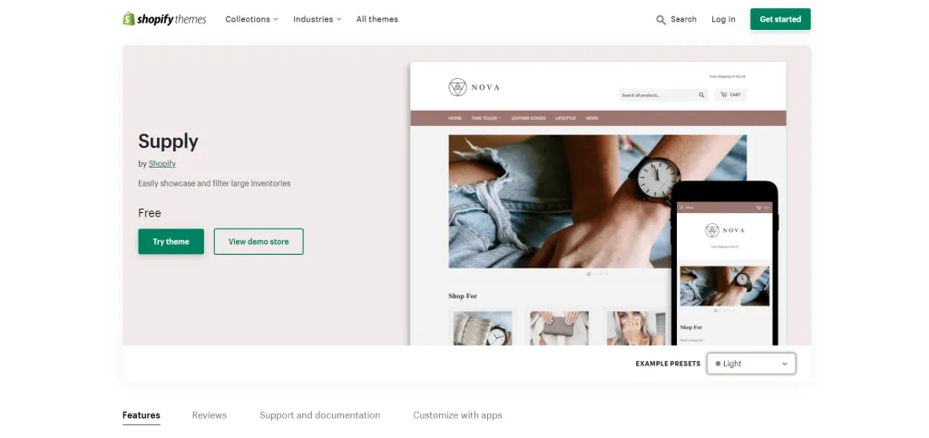 10 Best Free Shopify Themes of 2023 Supply Theme Light Ecommerce Website Template 1024x483