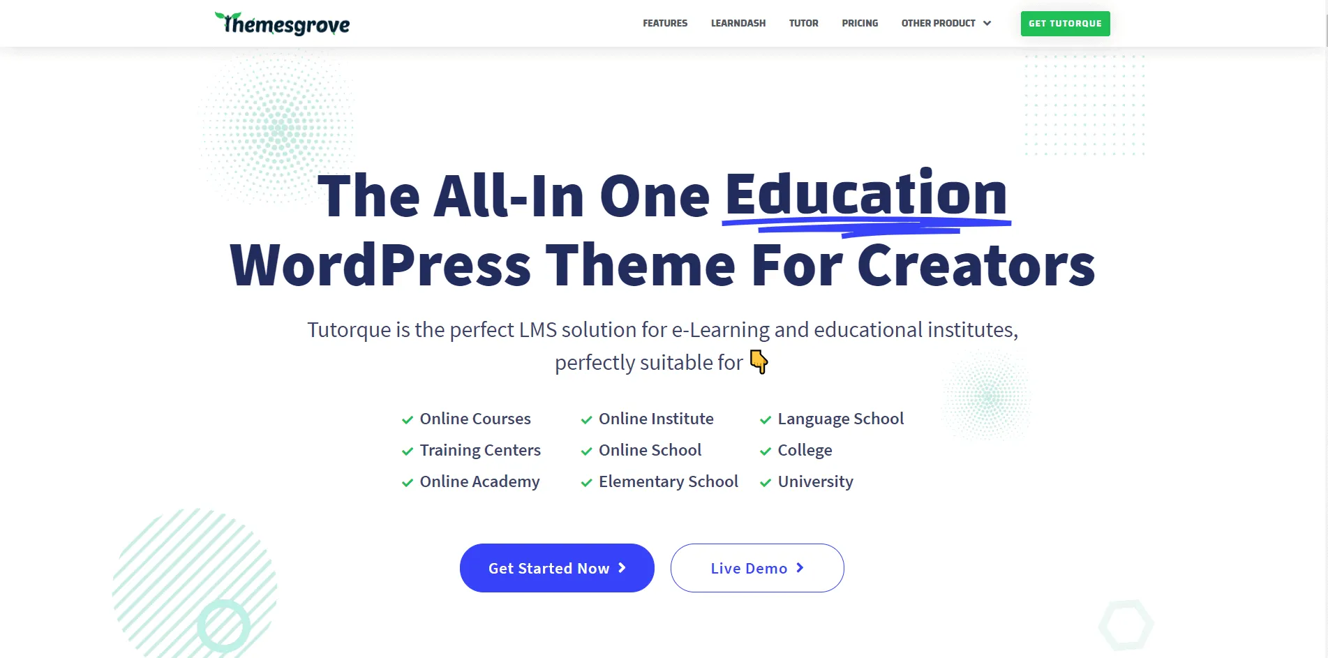 Introducing Tutorque The All-In-One LMS WordPress Theme for Creators Tutorque Landing Page Themesgrove 2 1