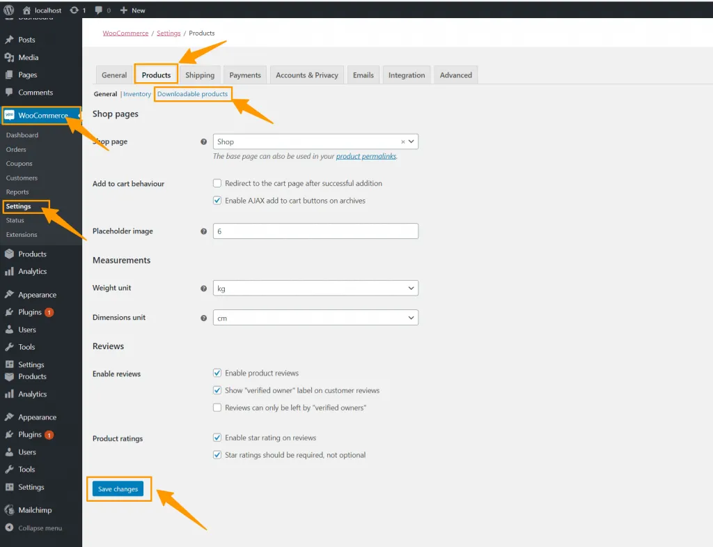 How to Sell Your Digital Product with WooCommerce WooCommerce Settings ‹ Localhost — WordPress 1024x785