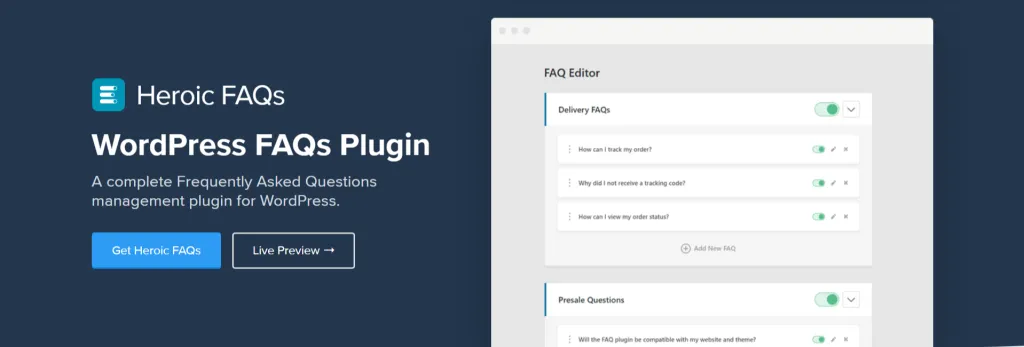 9 Best FAQ plugins for WordPress WordPress FAQ Plugin Heroic FAQs WordPress Plugin 1024x347