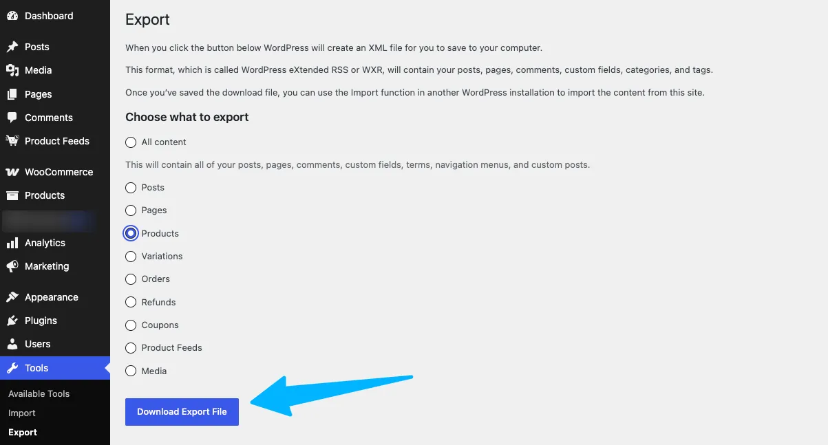 Download XML export file Download XML export file from WordPress