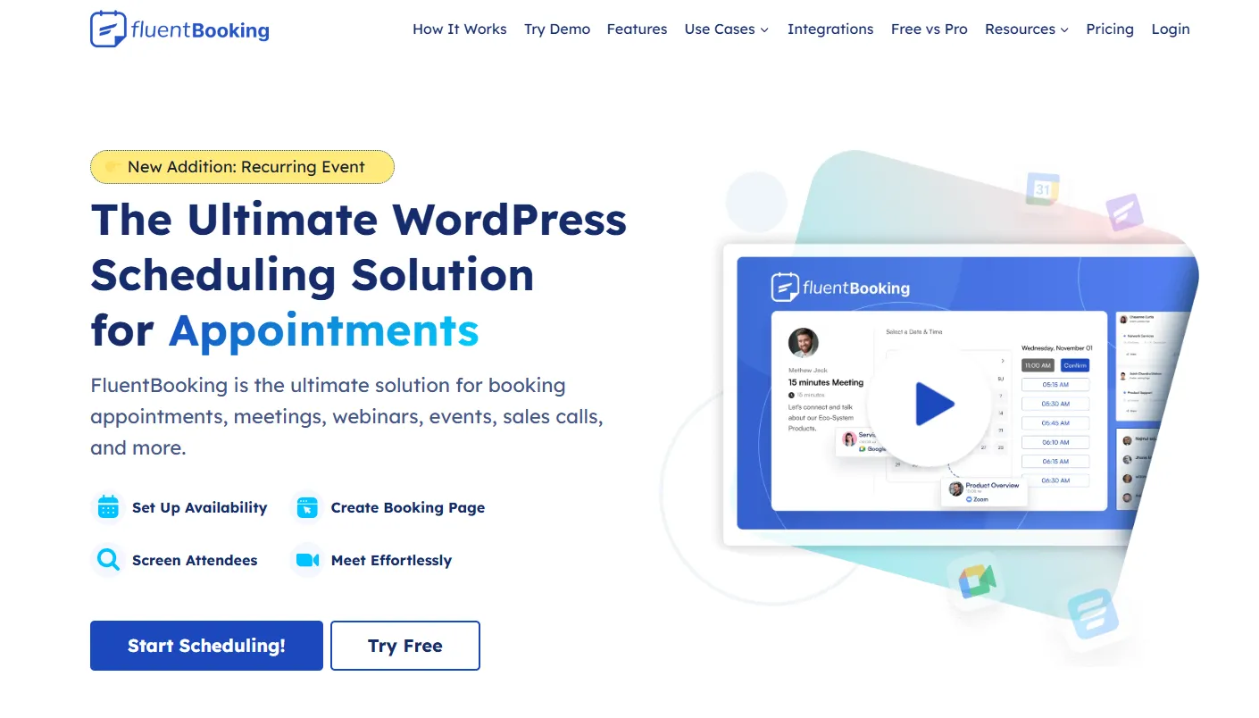 FluentBooking appointment booking calendar plugin for WordPress