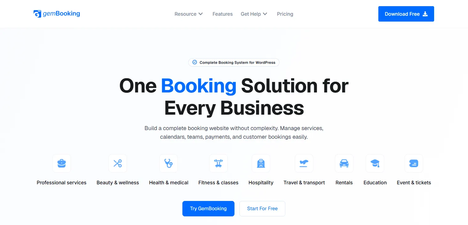 GemBooking WordPress booking plugin dashboard