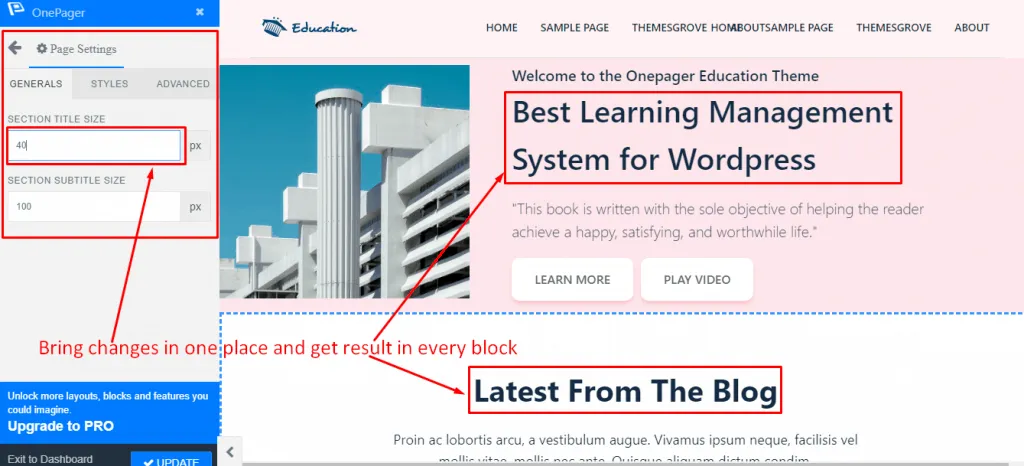 Introducing WPOnepager 2.3.0 – With Page Settings, Education Layout and Ten New Blocks Page Setting 1 1024x466