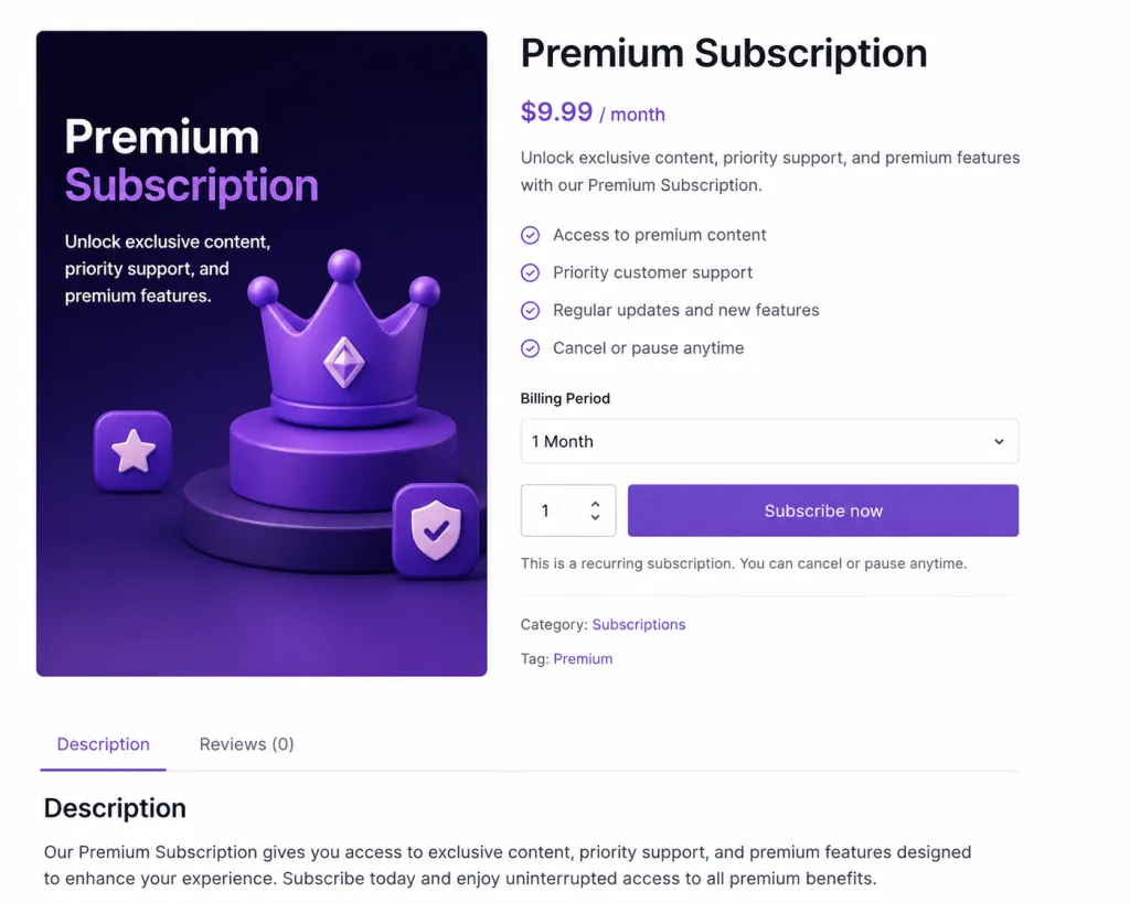 How to Create a WooCommerce Subscription Product (Step-by-Step) premium subscription single product