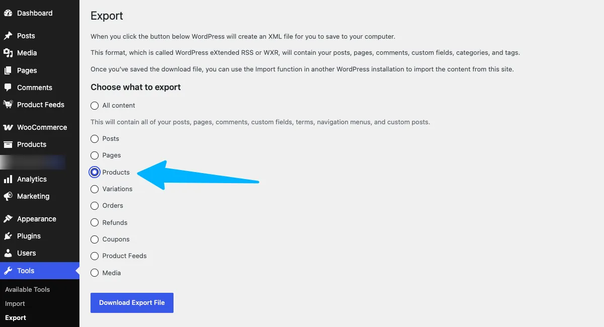 Select Products for XML export Select Products for XML export in WordPress