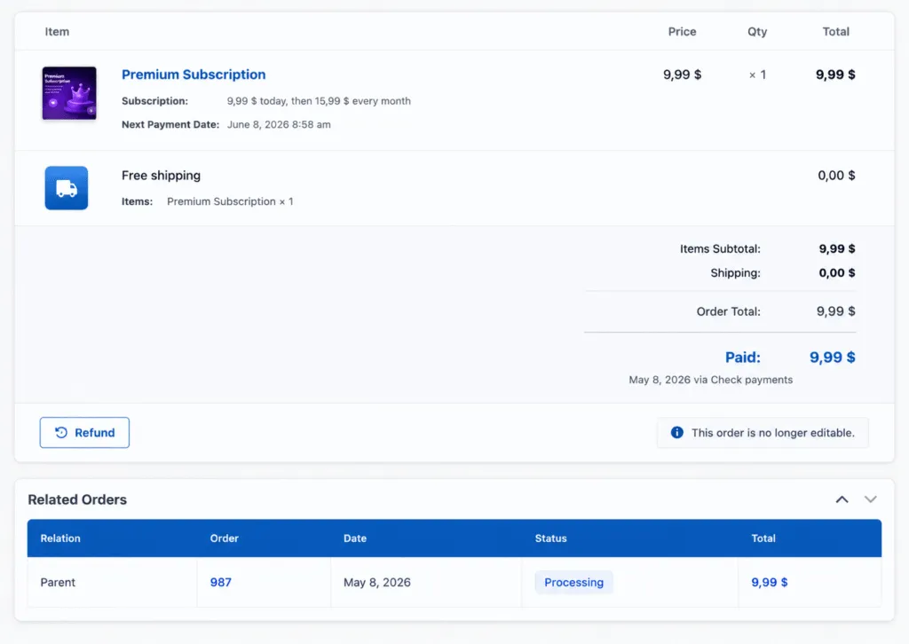 How to Create a WooCommerce Subscription Product (Step-by-Step) subscription admin order details