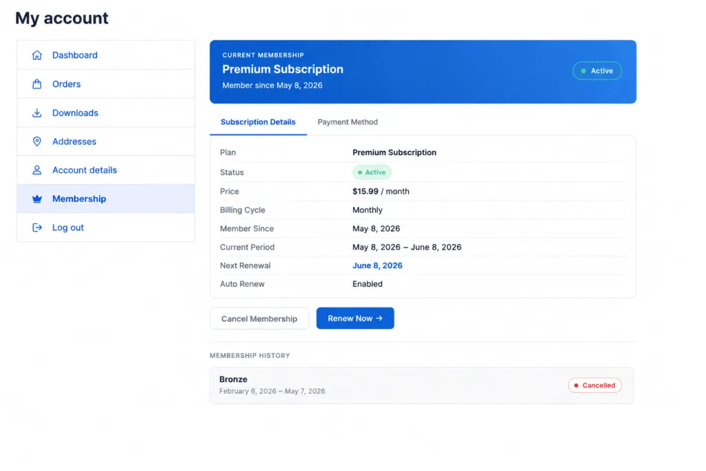 How to Create a WooCommerce Subscription Product (Step-by-Step) subscrtion detials user dashboard
