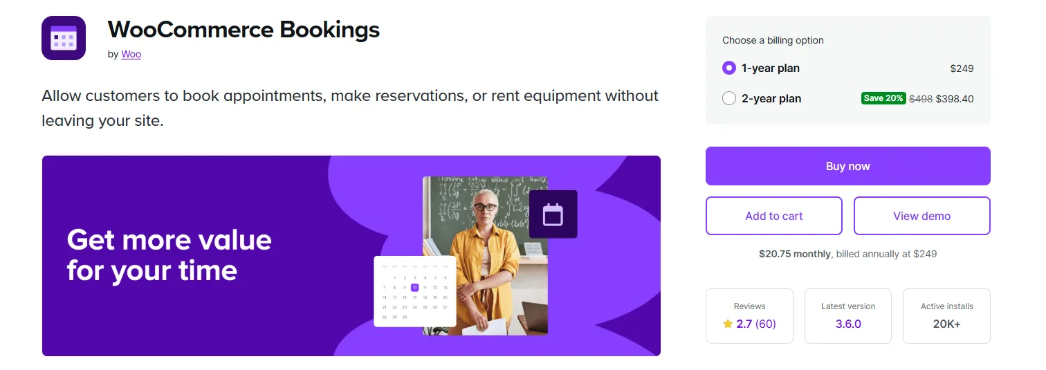 WooCommerce Bookings reservations WordPress plugin