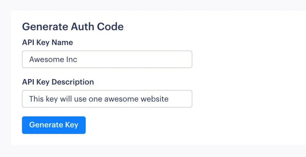 Seção Generate Auth Code (Gerar código de autenticação)